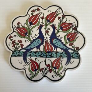 Handcrafted Turkish Ceramic Tile Trivet Peacocks Floral New European